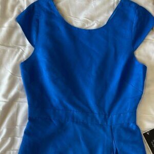 J.Crew Dress Womens Sz 6 Royal Blue V Back Detail Cap Sleeve Fit & Flare Pleated